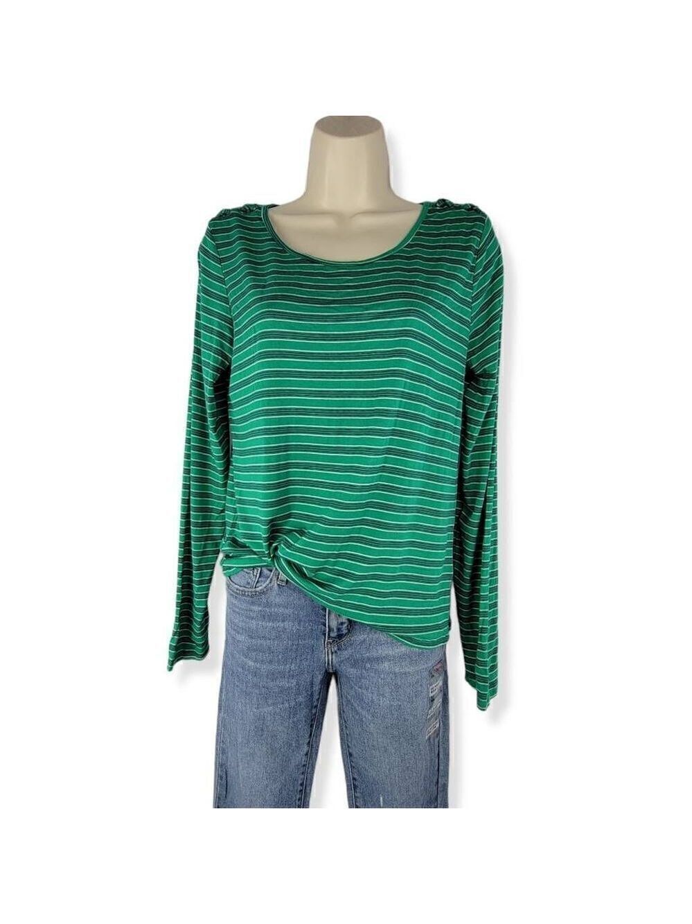 Hippie Rose Striped Green Scoop Neckline Shirt Large Junior